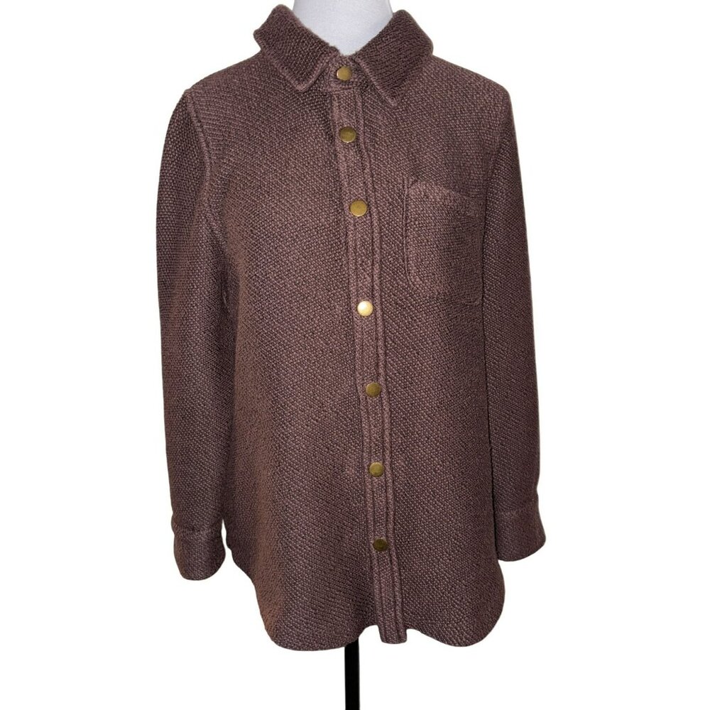 Soft Surroundings Brown Knit Button-Down Snap Closure Shirt Size Petite Medium
